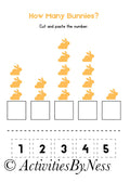 Easter Counting Activity for Toddlers | Bunny Counting Worksheet | Preschool Math Printable | Cut and Paste Numbers | Spring Learning Activity