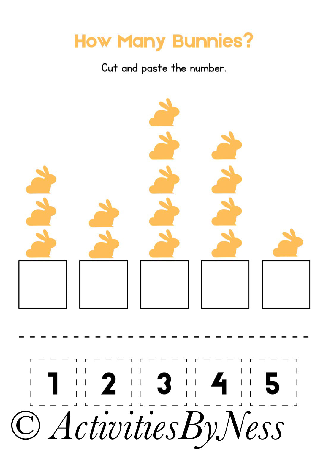 Easter Counting Activity for Toddlers | Bunny Counting Worksheet | Preschool Math Printable | Cut and Paste Numbers | Spring Learning Activity