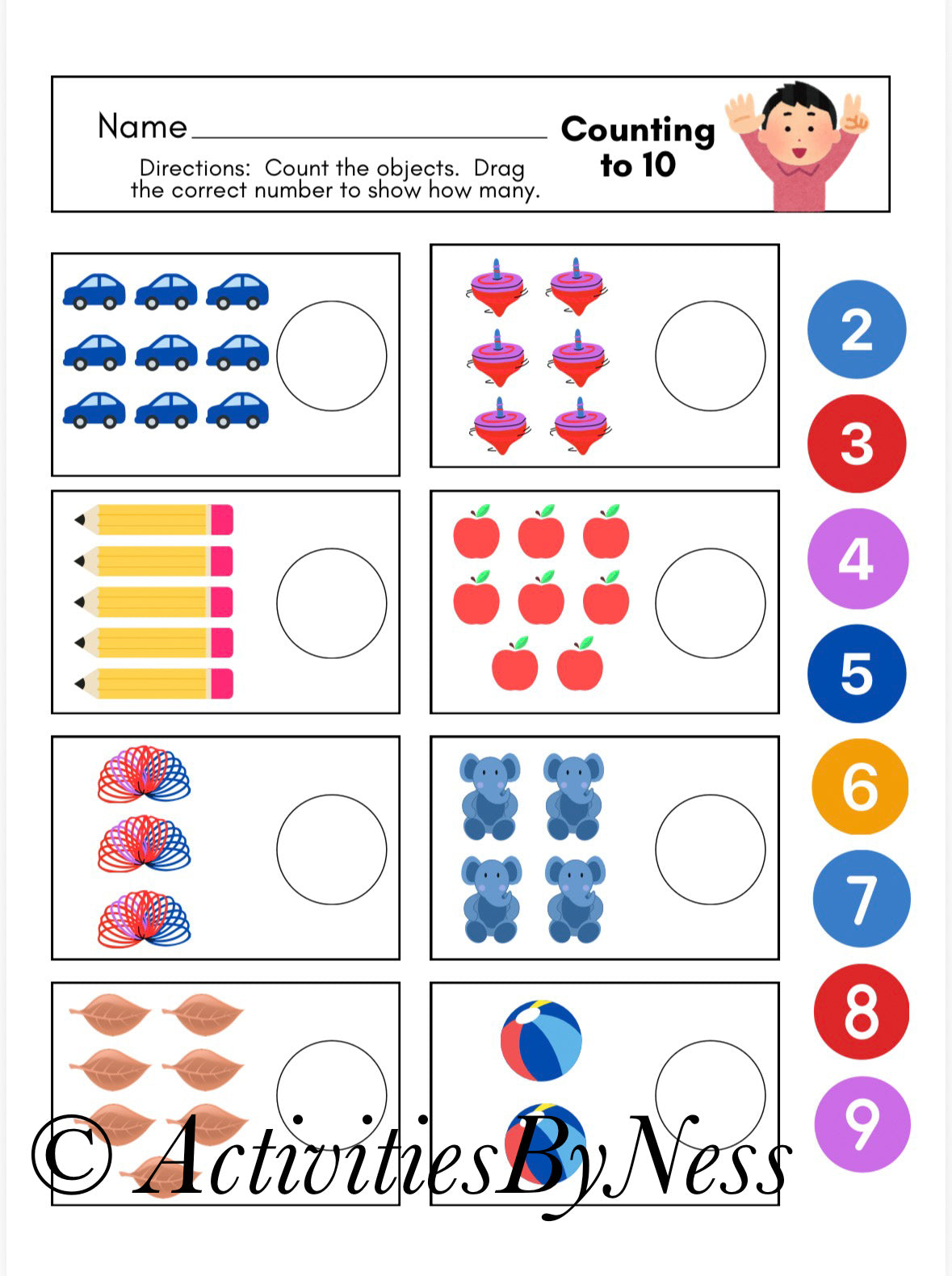 Counting to 10 Activity | Toddler Math Worksheet | Preschool Counting Printable | Cut and Paste Numbers | Fine Motor Skills Activity | PreK Math